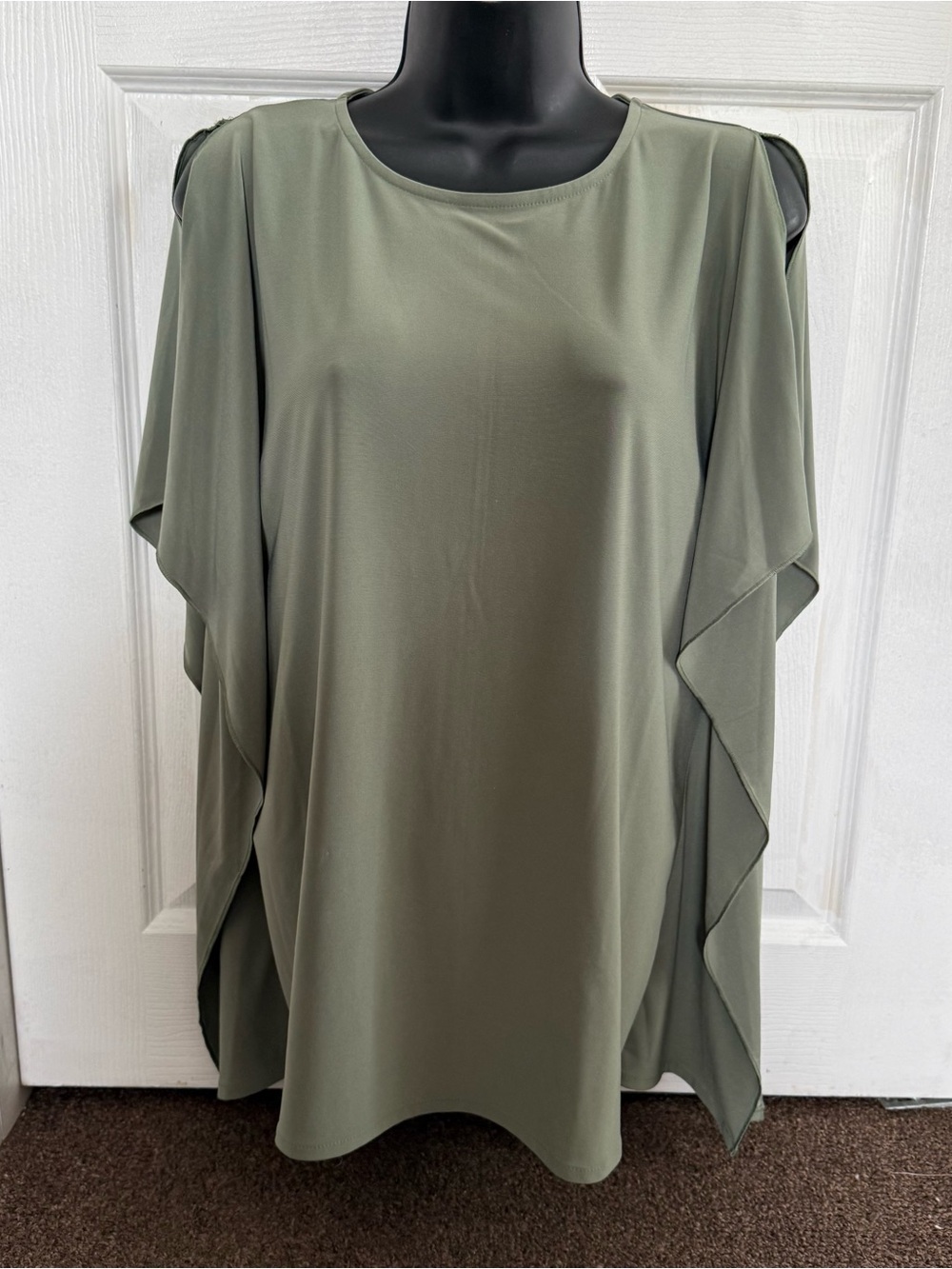 Olive Green Ruffled Sleeve Tunic Top